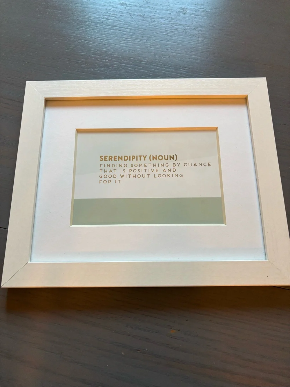 White Framed 'Serendipity' Wall Art – White Frame, Green Accent